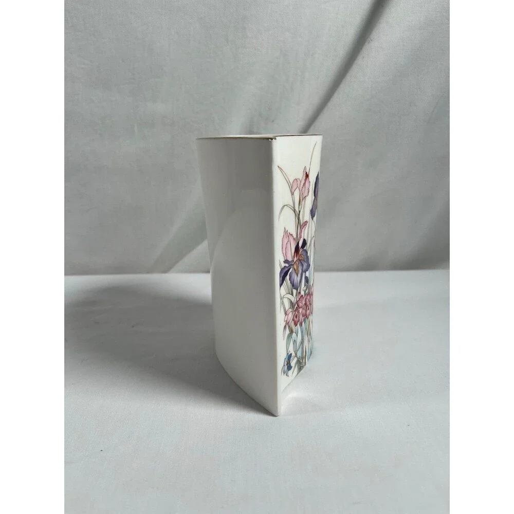VTG Rare Drop Shape Porcelain Japan Vase Pink Purple Floral Great Condition #401